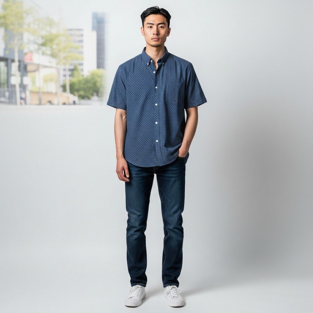 J.Crew Button Down Shirt XL Blue Geometric Diamond Print Short Sleeve Cotton